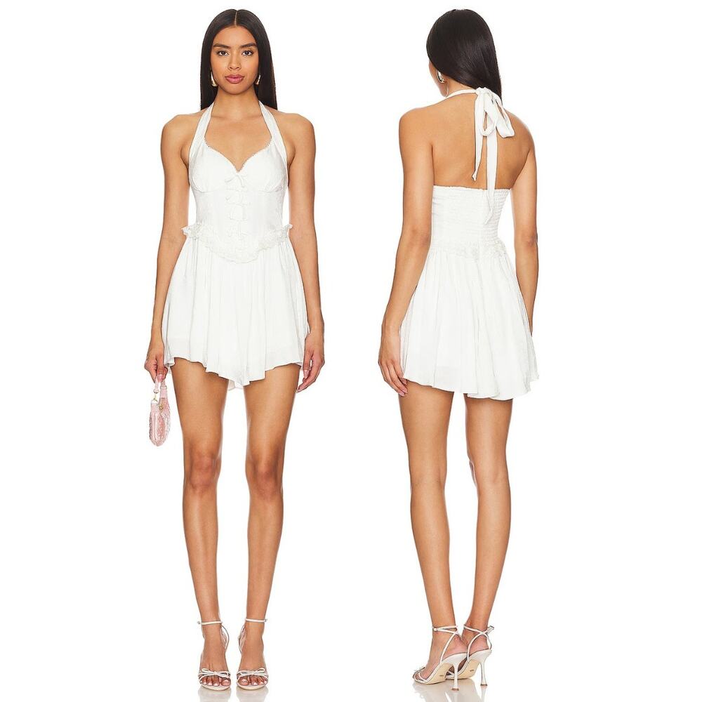 Nana Jacqueline Allie Mini Dress Halter Bow Lace Bridal Wedding Formal Party M